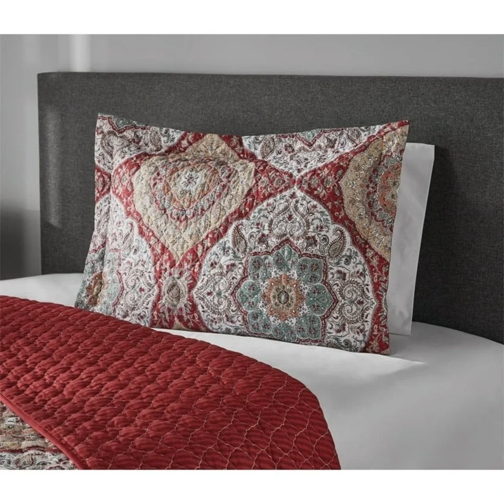 Mainstays Vintage Tapestry 2 Quilt Sham, King Reversible Floral Medallion 24x40